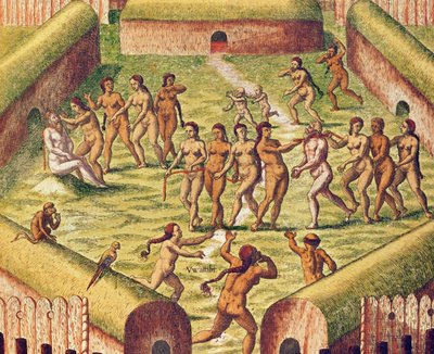 Americae Tertia Pars, the Prisoner in the Middle of the Native Indian Village by Theodore de Bry